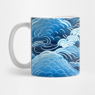 Seigaiha (青海波): Japanese Blue Ocean Waves on a Dark Background Mug